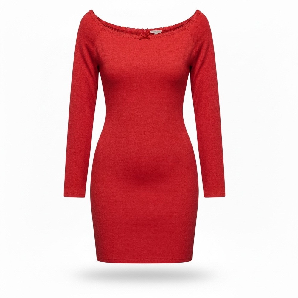 wild fable Red Long-Sleeve Scoop Neck Mini Dress